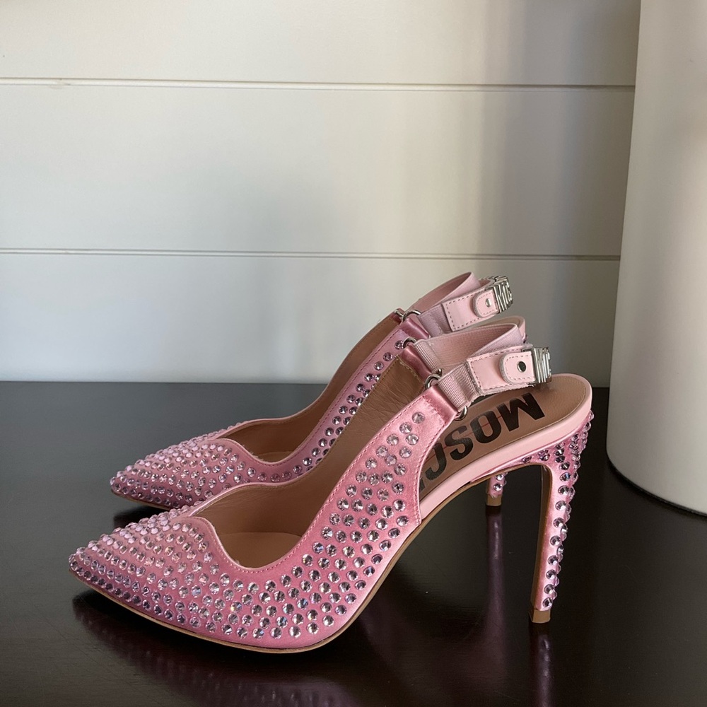 Moschino 105 MM Pink Crystal Embellished Heels - Picture 4 of 9